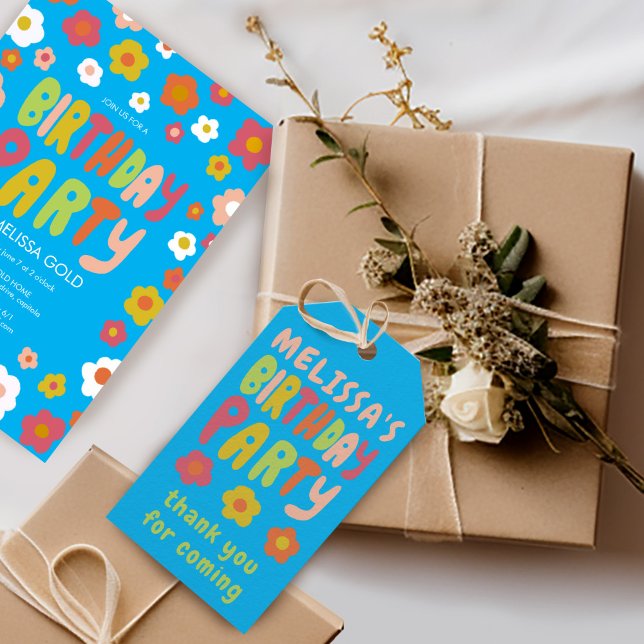 Étiquettes-cadeau FÊTE D'ANNIVERSAIRE Super PERSONNALISÉ AUX LETTRES (BIRTHDAY PARTY Groovy Daisies Handlettered COLORFUL CUSTOM Gift Tags - add your own text )