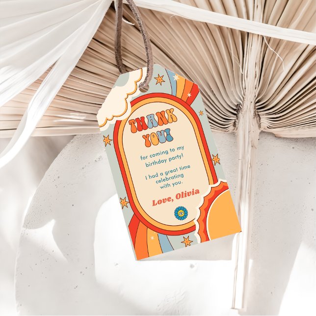 Étiquettes-cadeau Fête d'anniversaire super Retro Rainbow (Créateur téléchargé)