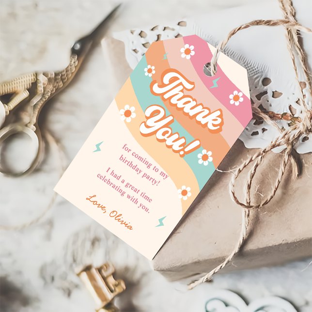 Étiquettes-cadeau Fête d'anniversaire super Retro Rainbow (Créateur téléchargé)