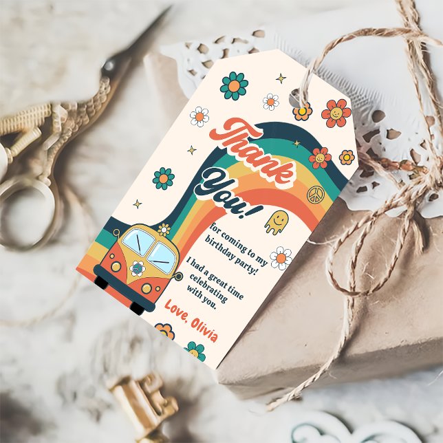 Étiquettes-cadeau Fête d'anniversaire super Retro Rainbow (Créateur téléchargé)