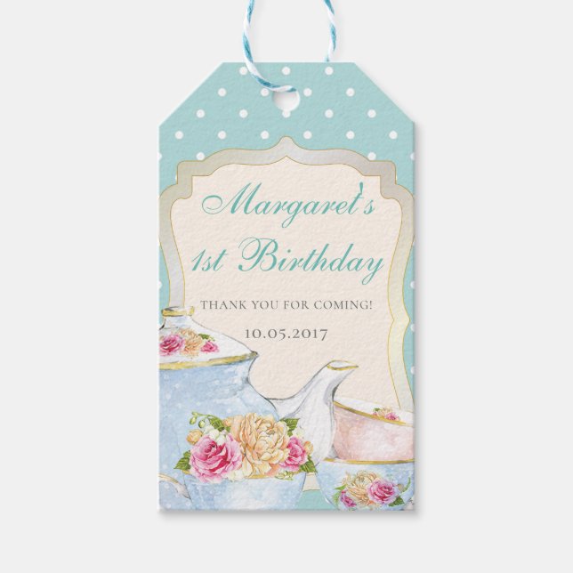 Étiquettes-cadeau Fête d'anniversaire thé Merci Point polka (Devant)