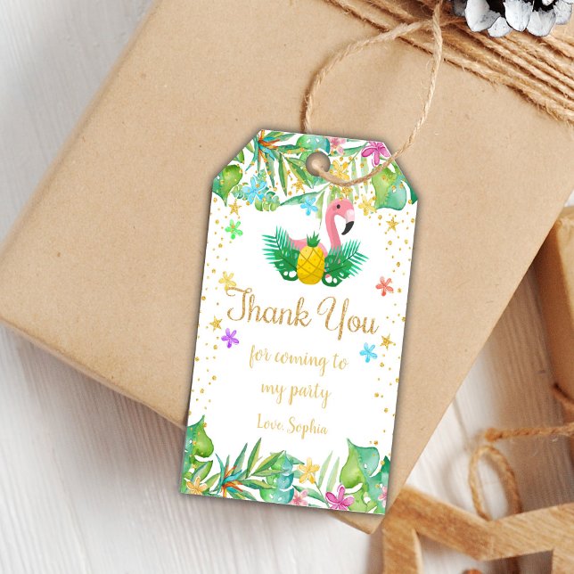 Étiquettes-cadeau Fête d'anniversaire tropicale modifiable Favoriser (Flamingo Gift Tags)