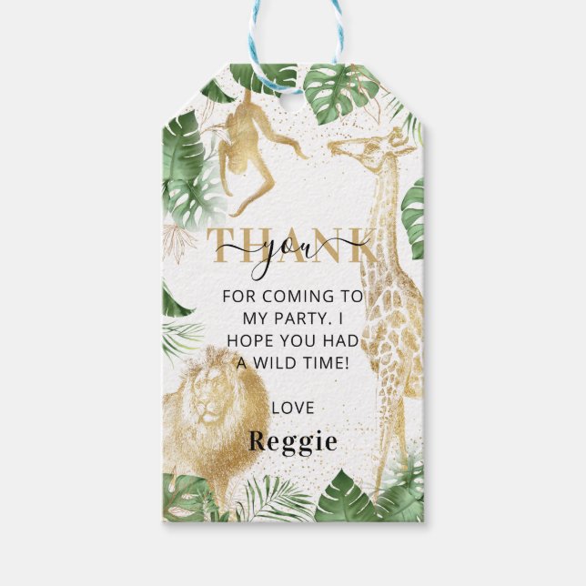 Étiquettes-cadeau Fête d'anniversaire Wild One Jungle Green & Gold (Devant)