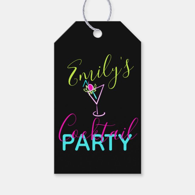 Étiquettes-cadeau Fête d'art moderne Cocktail Néon (Devant)