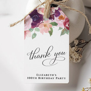 Étiquettes-cadeau Fête de 100 ans d'anniversaire Remerciements Flora