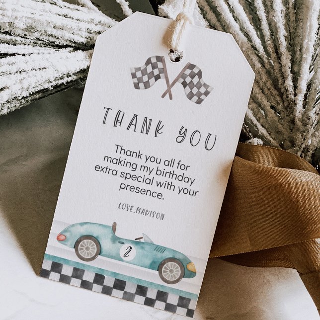Étiquettes-cadeau Fête de 2e anniversaire « Growing Up Two Fast » (Growing Up Two Fast race car 2nd birthday favor gift tags)