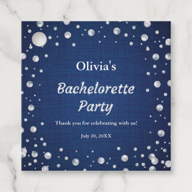 Étiquettes Cadeau Fête de Bachelorette Diamants en Denim Bleu  (Devant)