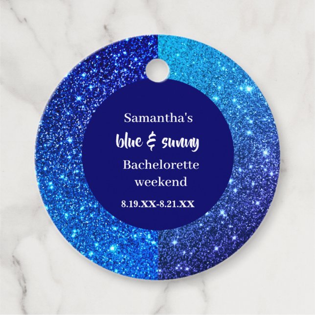 Étiquettes Cadeau Fête de Bachelorette Pailletée de Bleu (Devant)