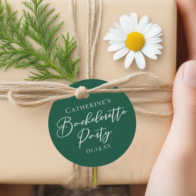 Étiquettes Cadeau Fête de Bachelorette Personnalisée Émeraude Verte (Créateur téléchargé)