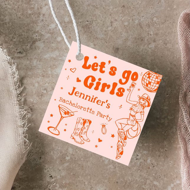 Étiquettes Cadeau Fête de Bachelorette Rodeo Cowgirl Disco Orange (Créateur téléchargé)