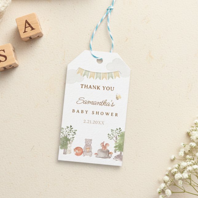 Étiquettes-cadeau Fête de Bébé Animaux de la Forêt (Woodland Baby Shower Gift Tag (front))