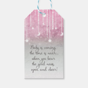 Étiquettes-cadeau Fête de bébé céleste Lune et Étoiles Rose Gris Bla