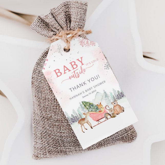 Étiquettes-cadeau Fête de bébé en forêt hivernale Bébé il fait froid (Créateur téléchargé)