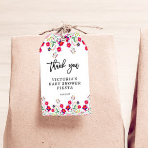 Étiquettes-cadeau Fête de Bébé Fiesta aux Fleurs Mexicaines