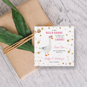 Étiquettes Cadeau Fête de Bébé Fille au thème de l'Oie Rose en Aquar