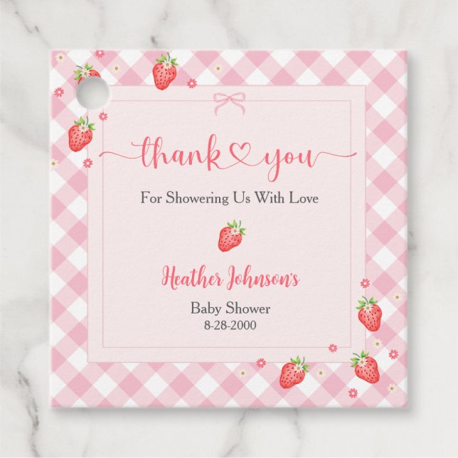 Étiquettes Cadeau Fête de Bébé Fille Douce Fraise Bébé (Devant)