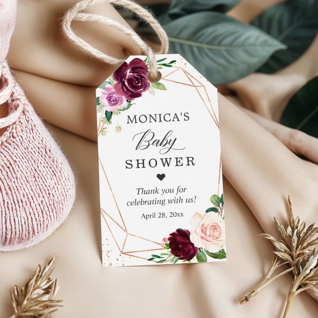 Étiquettes-cadeau Fête de bébé florale Rose Gold Pailleté Violet Blu (Créateur téléchargé)