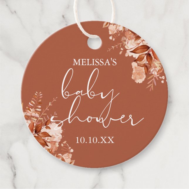 Étiquettes Cadeau Fête de Bébé Florale Rustique Automne (Devant)