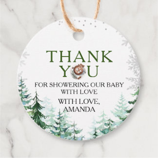Étiquettes Cadeau Fête de Bébé Forêt de Cacao en Hiver Il Fait Froid