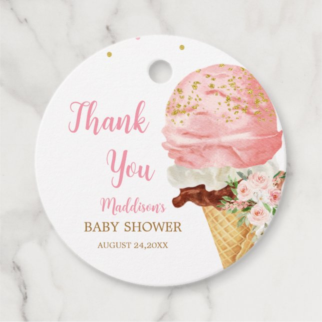 Étiquettes Cadeau Fête de bébé glace rose  (Devant)