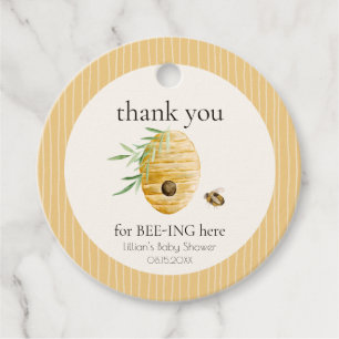 Étiquettes Cadeau Fête de Bébé Maman Abeille Rayée Jaune Abeille à M