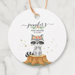 Étiquettes Cadeau Fête de bébé mignon de raton laveur de forêt