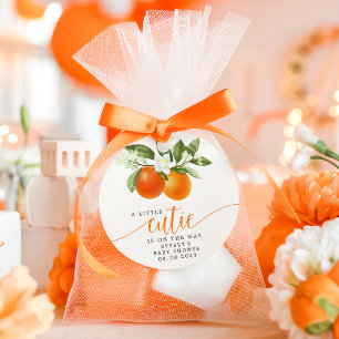 Étiquettes Cadeau Fête de Bébé Orange Citrus Little Cutie En Route