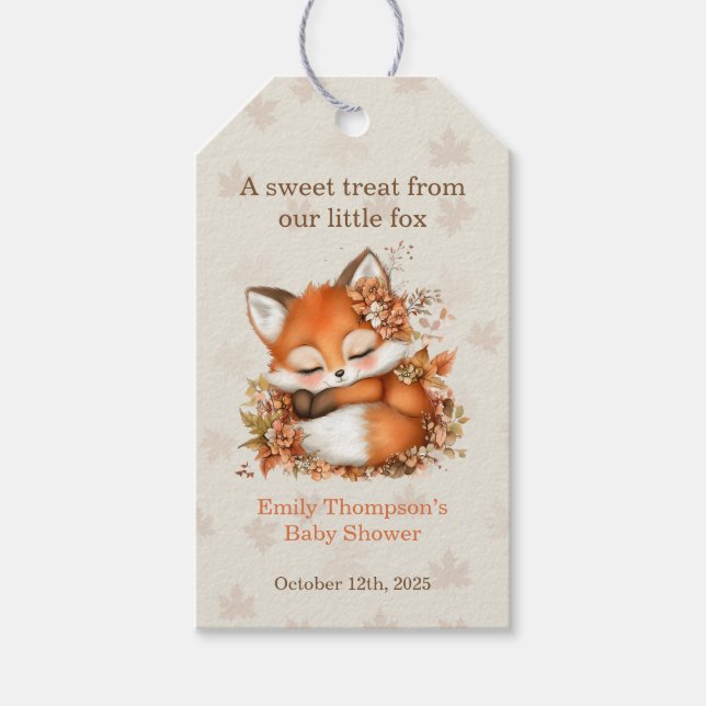 Étiquettes-cadeau Fête de Bébé Renard Automnal Douillet Fête Boisée  (Devant)