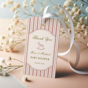 Étiquettes-cadeau Fête de bébé vintage - Rayure rose pâle élégante