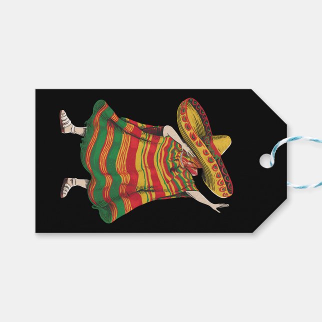 Étiquettes-cadeau Fête de Cinco De Mayo Poncho Mexicain Dabbing (Devant (Horizontal))