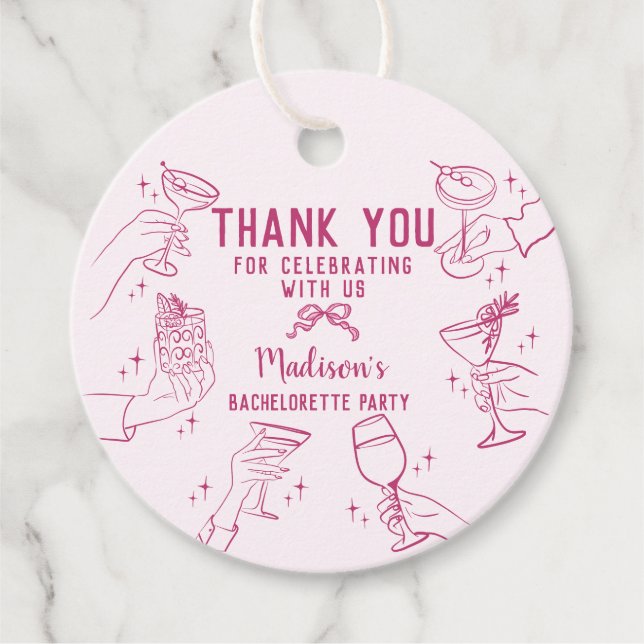 Étiquettes Cadeau Fête de Cocktail Rose pour la Future Mariée Desser (Devant)