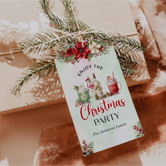 Étiquettes-cadeau Fête de cocktails de vacances Boissons de fête Fêt (Créateur téléchargé)