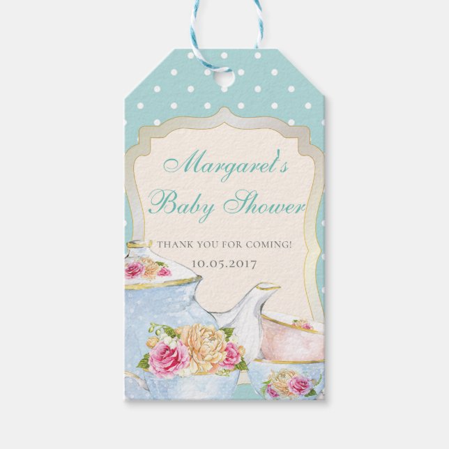 Étiquettes-cadeau Fête de douche de bébé Tea Party Merci Point polka (Devant)