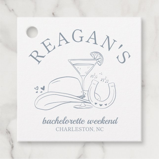 Étiquettes Cadeau Fête de Fiançailles de Cowgirl Occidental Dessinée (Devant)