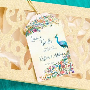 Étiquettes-cadeau Fête de fiançailles Floral Peacock pour les étique