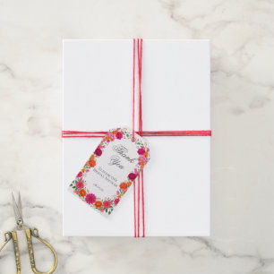 Étiquettes-cadeau Fête de fleurs de jardin rose et orange vifs et au