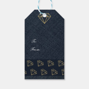 Étiquettes-cadeau Fête de Glamour Doré et Bleu Denim & Diamants