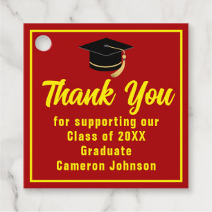 Étiquettes Cadeau Fête de graduation personnalisée rouge jaune