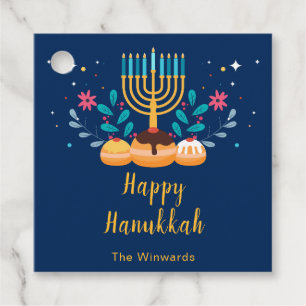 Étiquettes Cadeau Fête de Hanoukka avec menorah