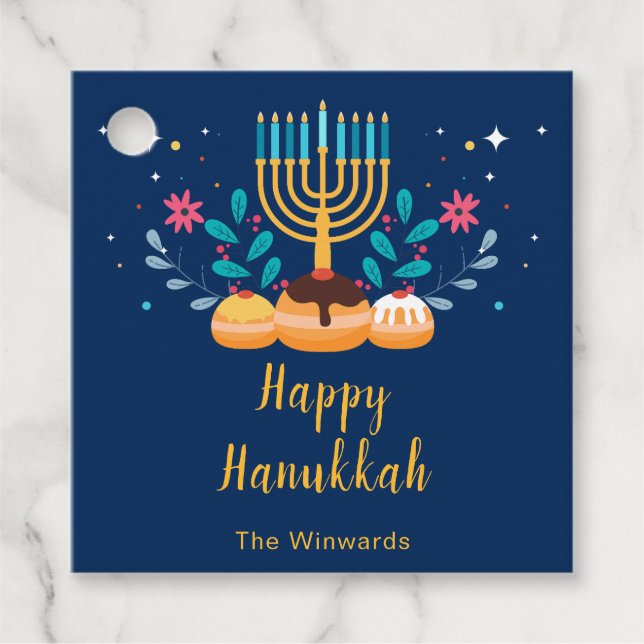 Étiquettes Cadeau Fête de Hanoukka avec menorah  (Devant)