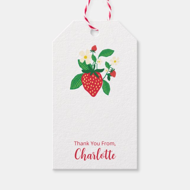 Étiquettes-cadeau Fête de jardin fleuri et aux fraises illustrée (Devant)