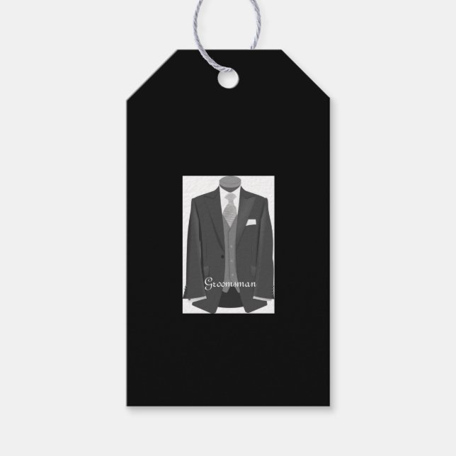 Étiquettes-cadeau Fête de la mariage Tuxedo Groomsman Noir (Devant)