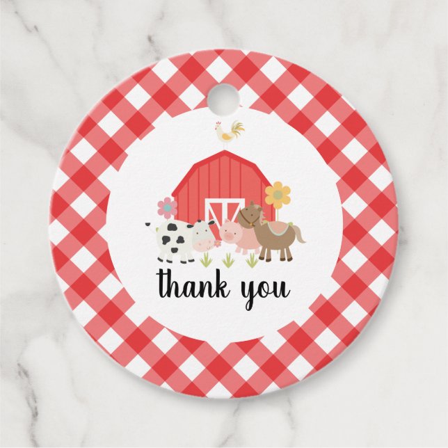 Étiquettes Cadeau Fête de l'anniversaire des animaux de ferme merci  (Devant)