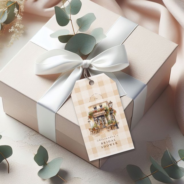 Étiquettes-cadeau Fête de mariage au Café Neutre Français (Créateur téléchargé)