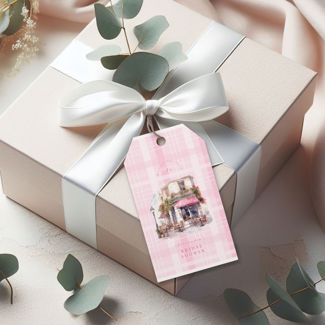 Étiquettes-cadeau Fête de Mariage au Café Rose Français (Créateur téléchargé)