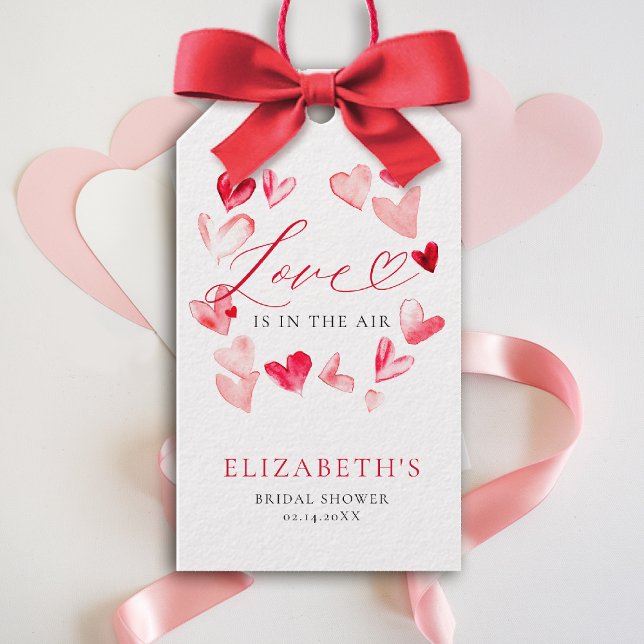 Étiquettes-cadeau Fête de mariage avec coeurs fantaisistes modernes  (valentine bridal shower gift tag brunch watercolor hearts love in the air garden party)