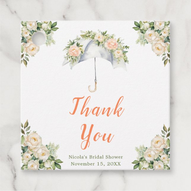 Étiquettes Cadeau Fête de Mariage avec Parapluie Floral (Devant)