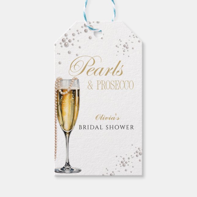 Étiquettes-cadeau Fête de mariage avec perles et Prosecco, Brunch de (Devant)