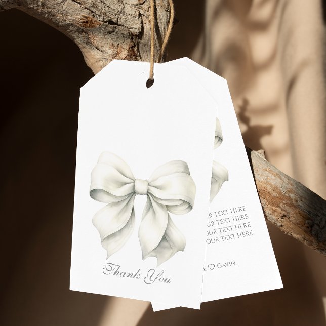 Étiquettes-cadeau Fête de Mariage avec un Nœud Blanc Personnalisé (Créateur téléchargé)