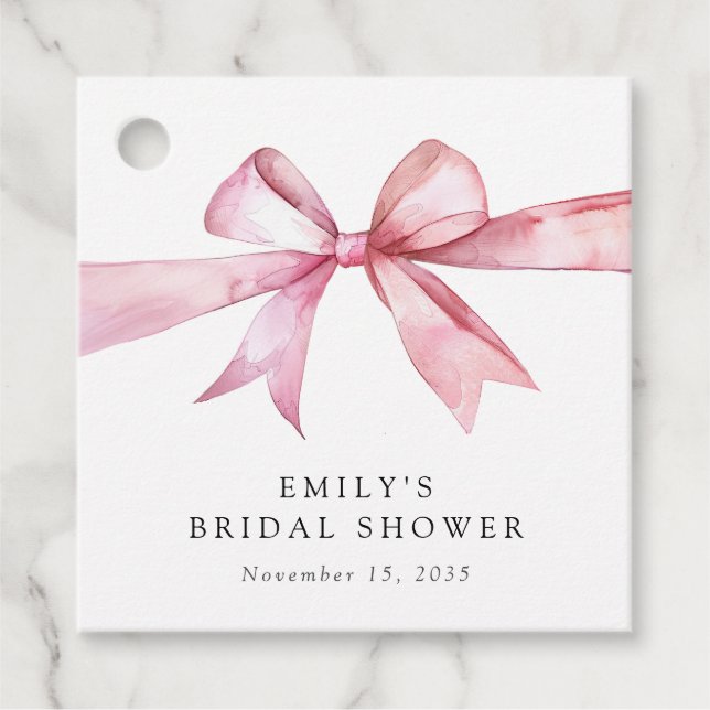 Étiquettes Cadeau Fête de mariage avec un nœud papillon rose (Devant)